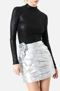 Maci Silver Shirring Mini Skirt