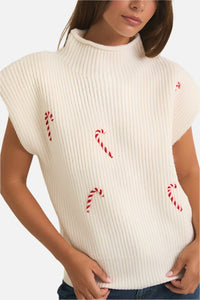 Claus Candy Cane Mock Neck Sweater