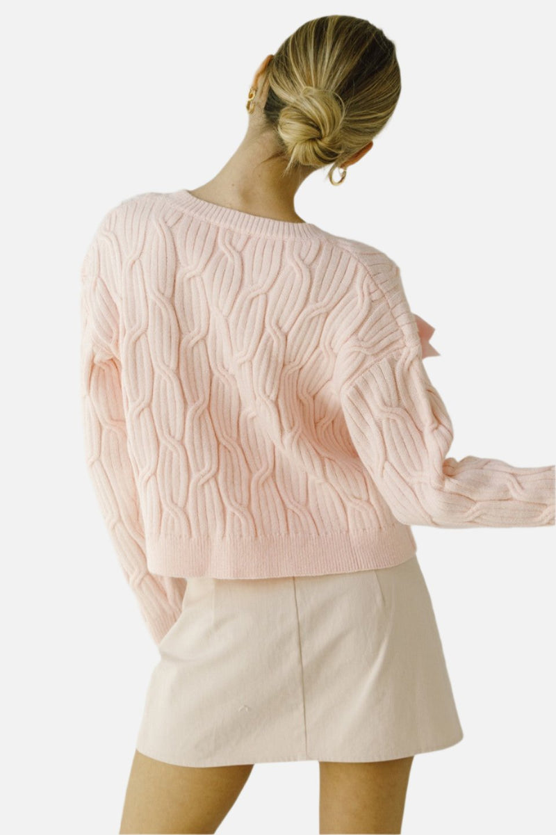 Lillian Monochromatic Bow Cable Knit Sweater