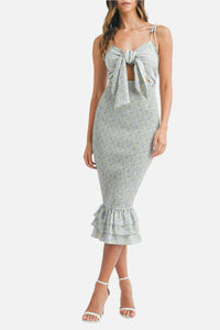 Wren Tie Front Smocked Midi Dress