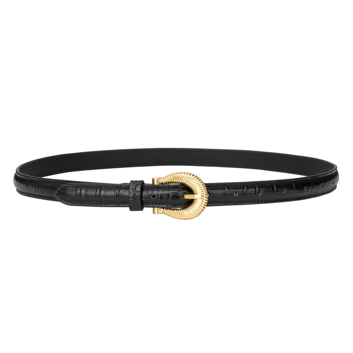 The Matea Belt in Black Croc by Sancia