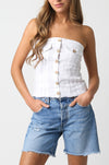 Kelsie Strapless Linen Button Top