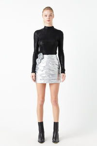 Maci Silver Shirring Mini Skirt