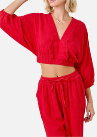 Myers Deep V Cropped Gauze Top