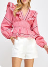 Camille Embroidery Ruffled Long Sleeve Blouse