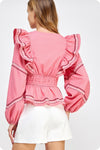 Camille Embroidery Ruffled Long Sleeve Blouse