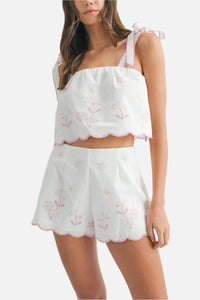 Skye Embroidered Crop Top & Shorts Set