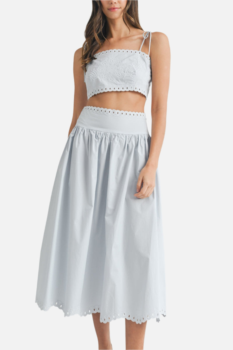 Tessa Embroidery Crop Top & Midi Skirt Set