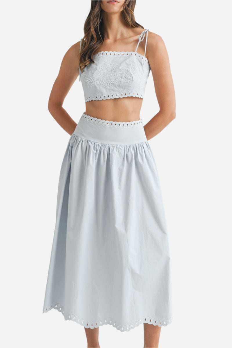 Tessa Embroidery Crop Top & Midi Skirt Set