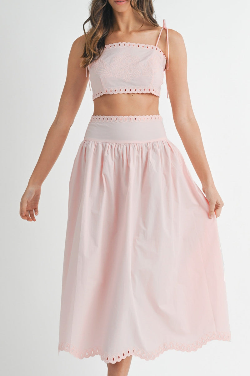 Leighton Embroidery Crop Top & Midi Skirt Set