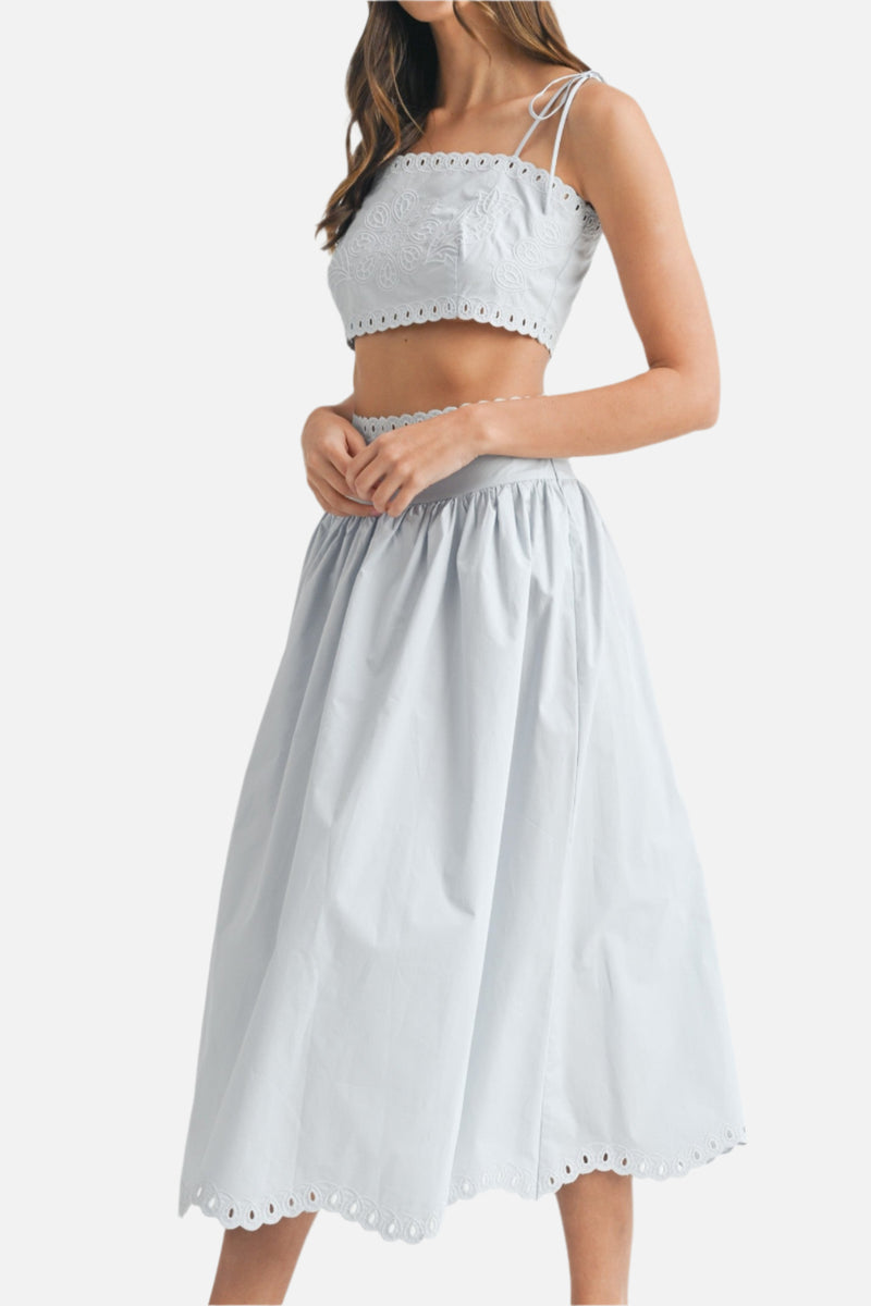 Tessa Embroidery Crop Top & Midi Skirt Set