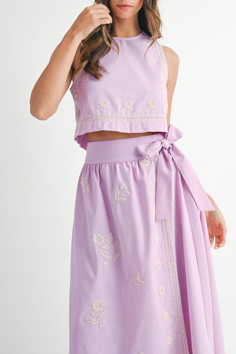 Briar Embroidered Crop Top & Midi Skirt Set