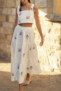 Phoebe Embroidered Crop Top & Midi Skirt Set