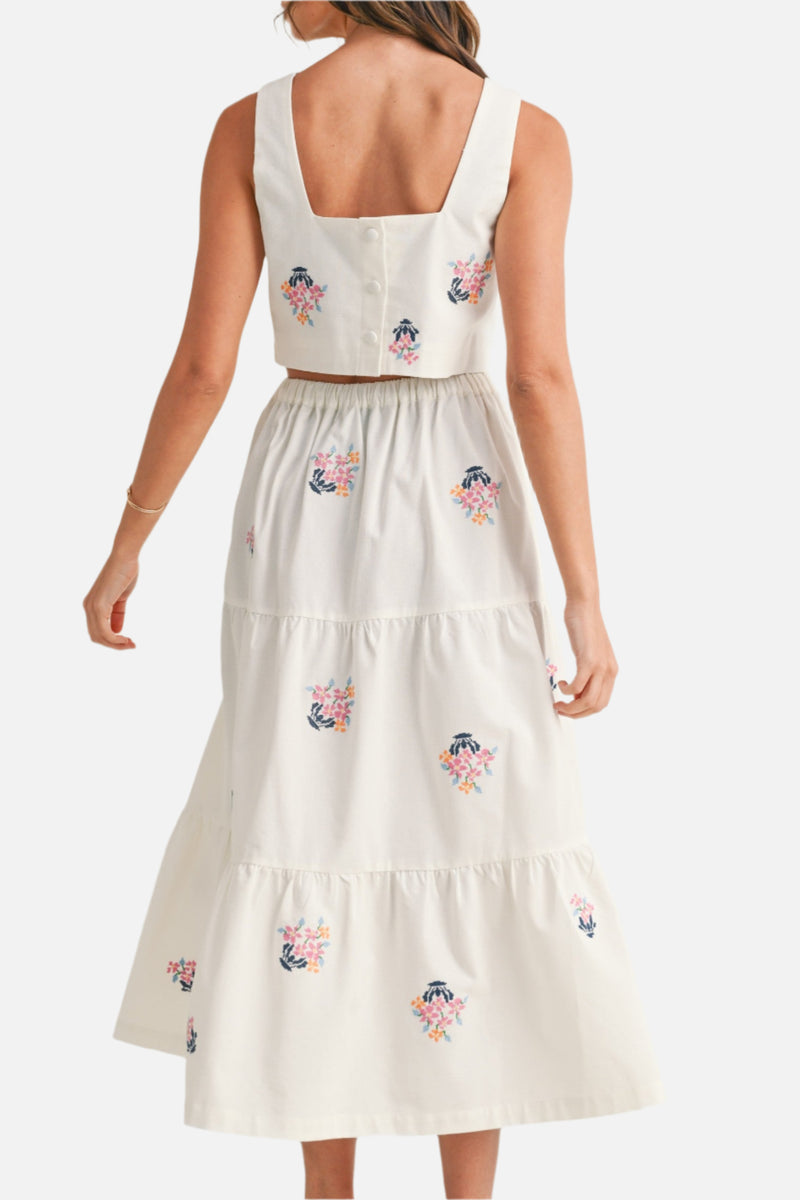 Phoebe Embroidered Crop Top & Midi Skirt Set