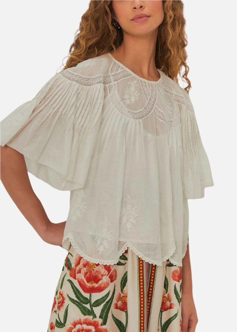 FARM Rio Embroidered Short Sleeve Blouse