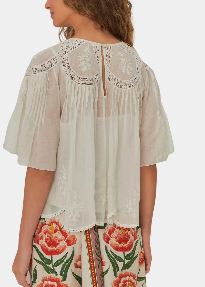 FARM Rio Embroidered Short Sleeve Blouse