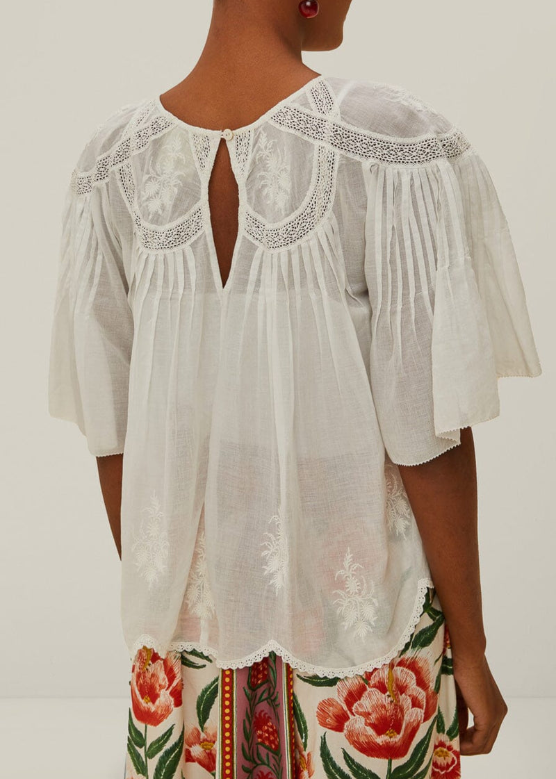 FARM Rio Embroidered Short Sleeve Blouse