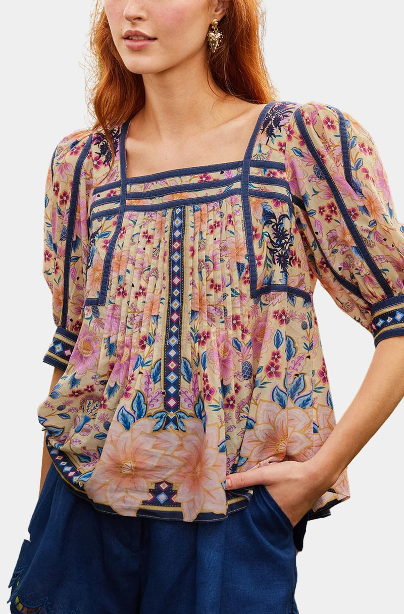 FARM Rio Superbloom Tapestry Square Neck Blouse