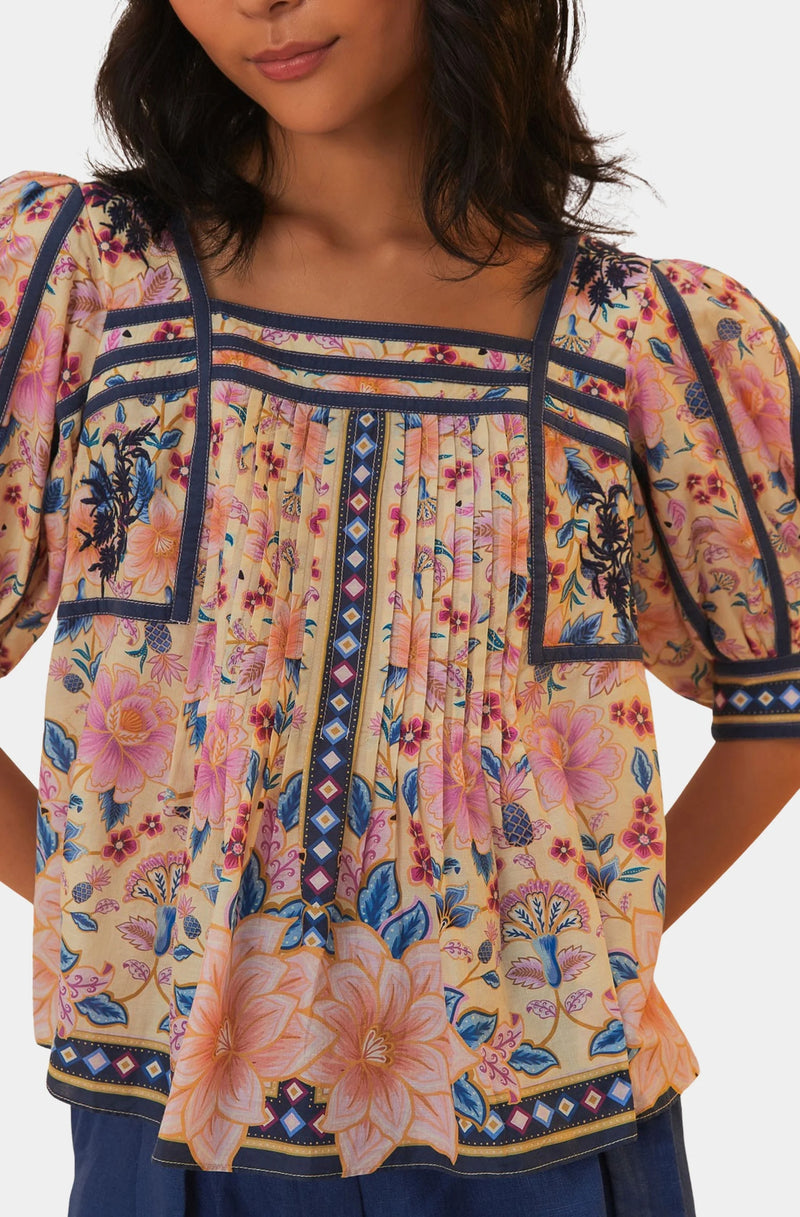 FARM Rio Superbloom Tapestry Square Neck Blouse