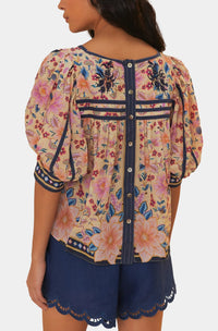 FARM Rio Superbloom Tapestry Square Neck Blouse