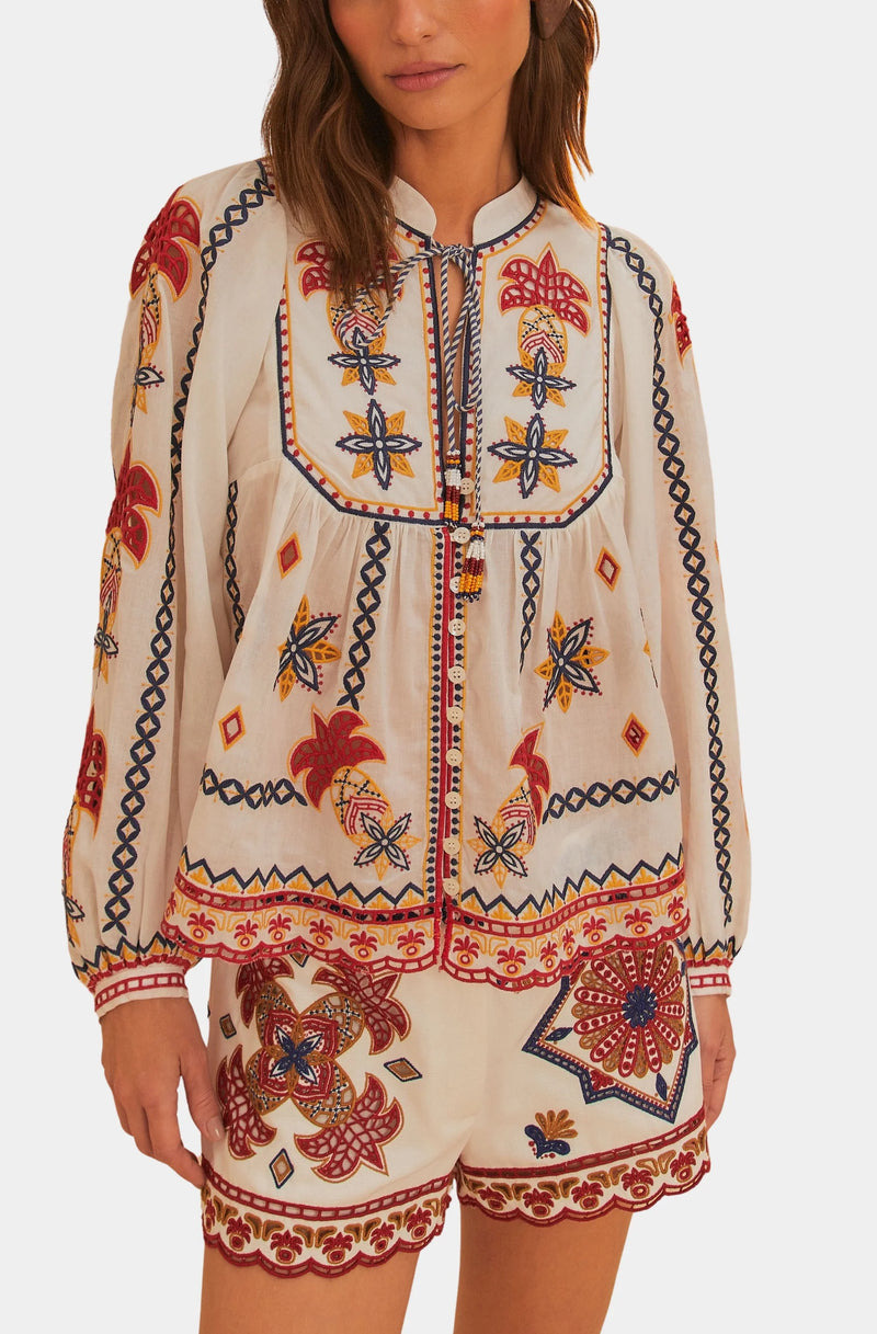 FARM Rio Mary Tiles Embroidered Blouse