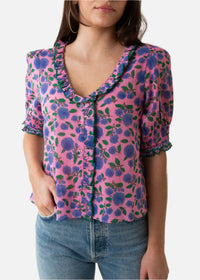 Saylor Alda Hydrangea Block Print Top