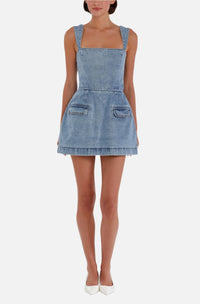 Amanda Uprichard Bethany Skort Romper in Wash Denim