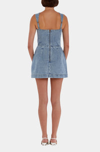 Amanda Uprichard Bethany Skort Romper in Wash Denim