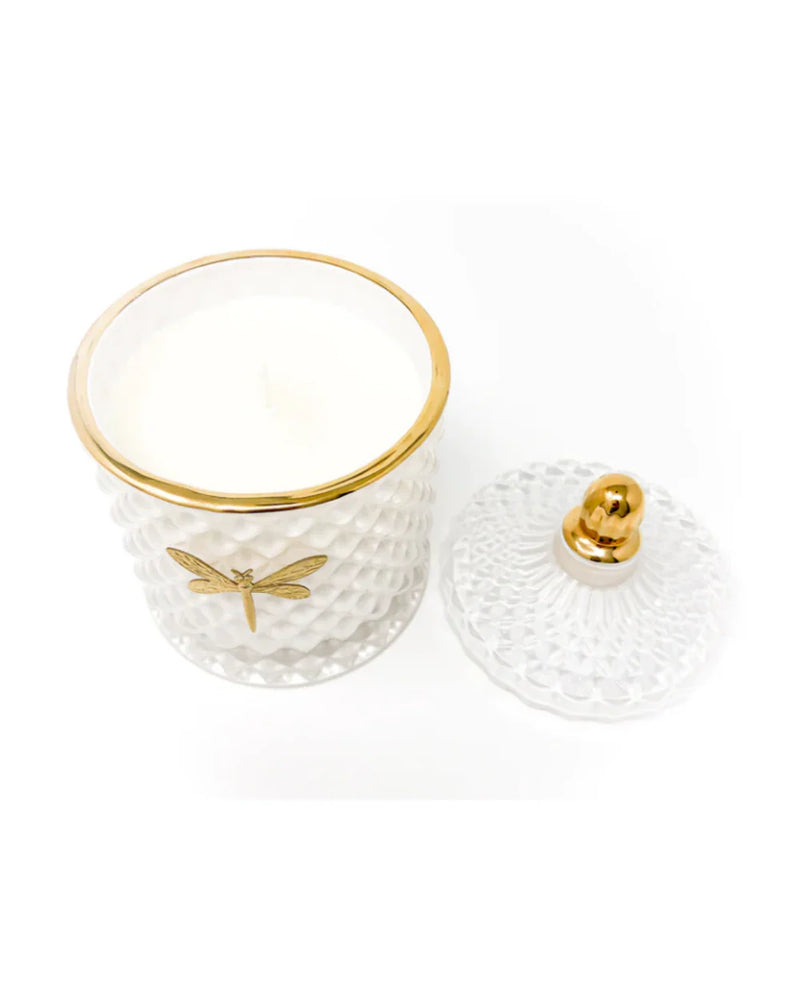 Dragonfly Bella Candle - White & Gold