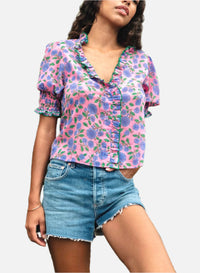 Saylor Alda Hydrangea Block Print Top