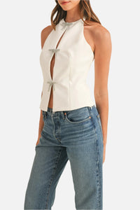 Jewel Bow Slit Detailed Halter Top