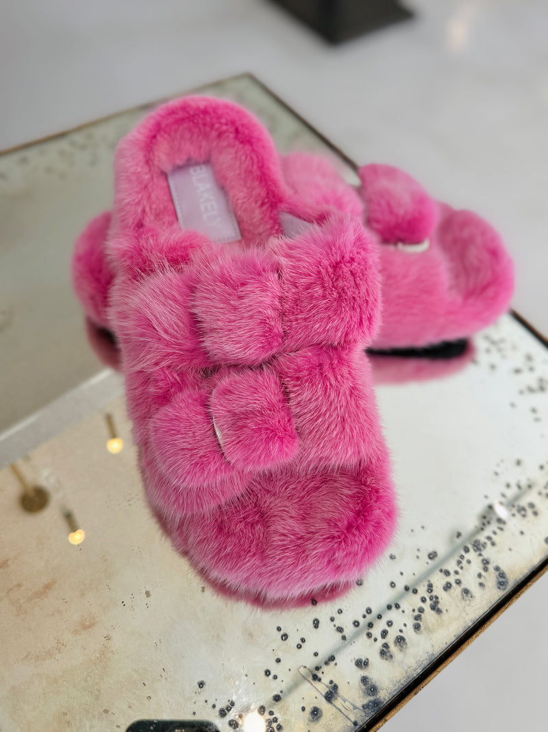 BLAKELY Mink Fur Buckle Slides