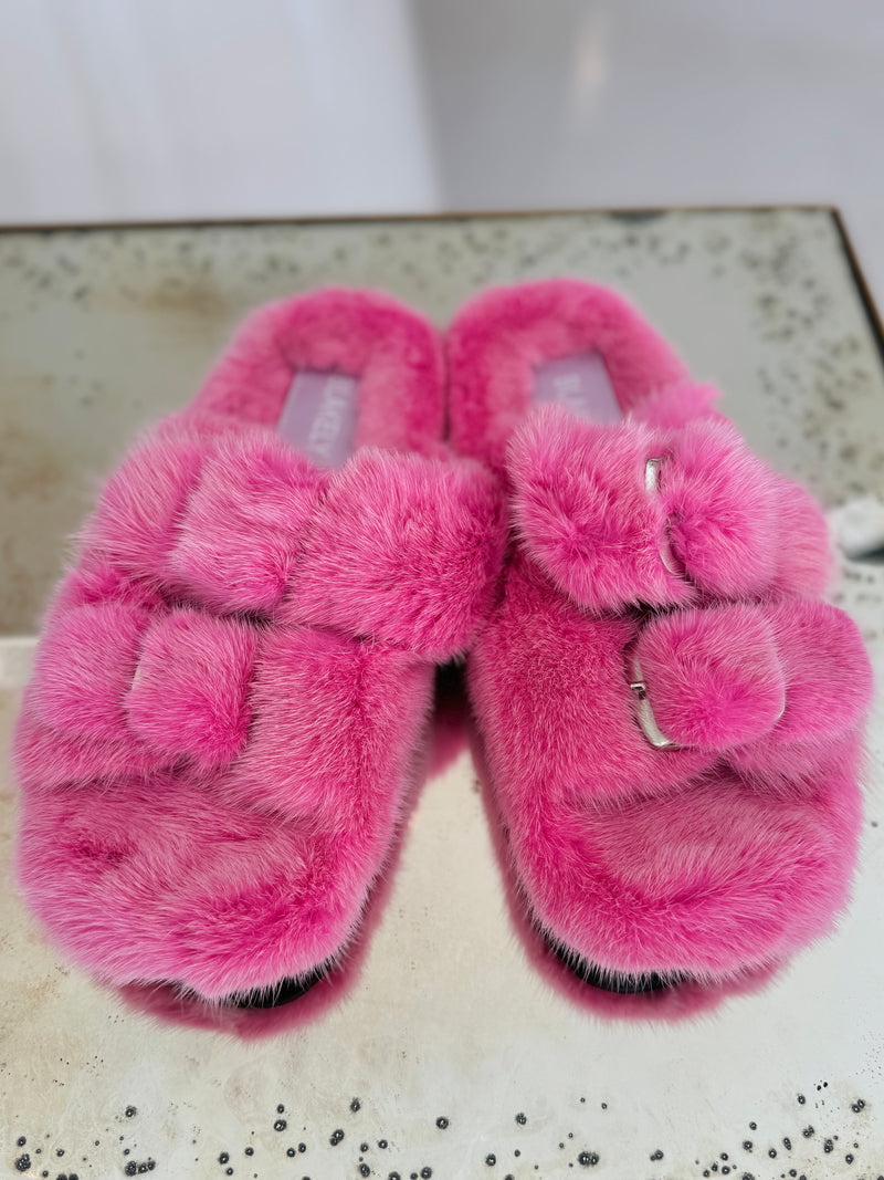 BLAKELY Mink Fur Buckle Slides