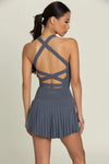 Gold Hinge Navy Criss Cross Back Pleated Tennis Dress