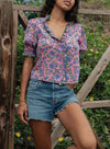 Saylor Alda Hydrangea Block Print Top