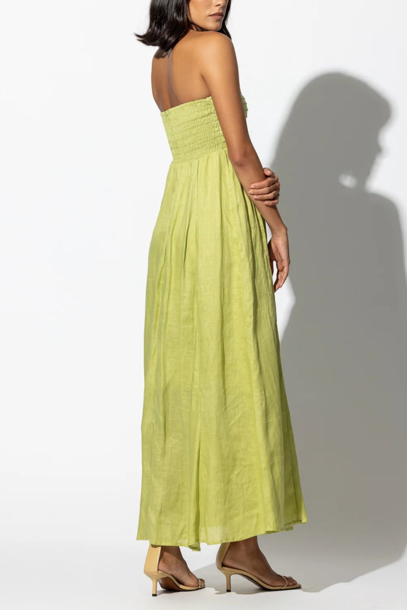 LUSANA Talia Linen Pintuck Maxi Dress