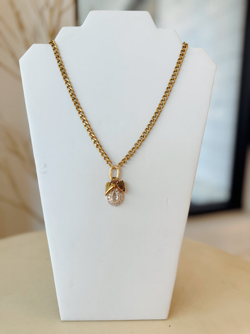 Gina Carmen Stone Heart Trio Necklace