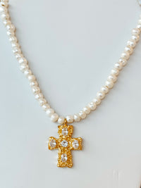 Gina Carmen Pearl Cross Necklace