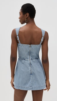 Amanda Uprichard Bethany Skort Romper in Wash Denim