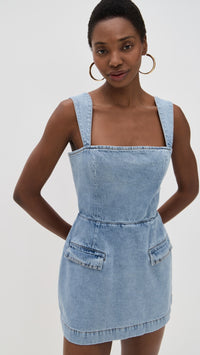 Amanda Uprichard Bethany Skort Romper in Wash Denim