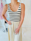 Moon River Striped Knit Contrast Midi Dress